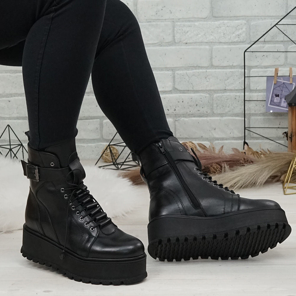 Ghete Dama din Piele Naturala, Culoare negru, Cod 789 | Paul Style