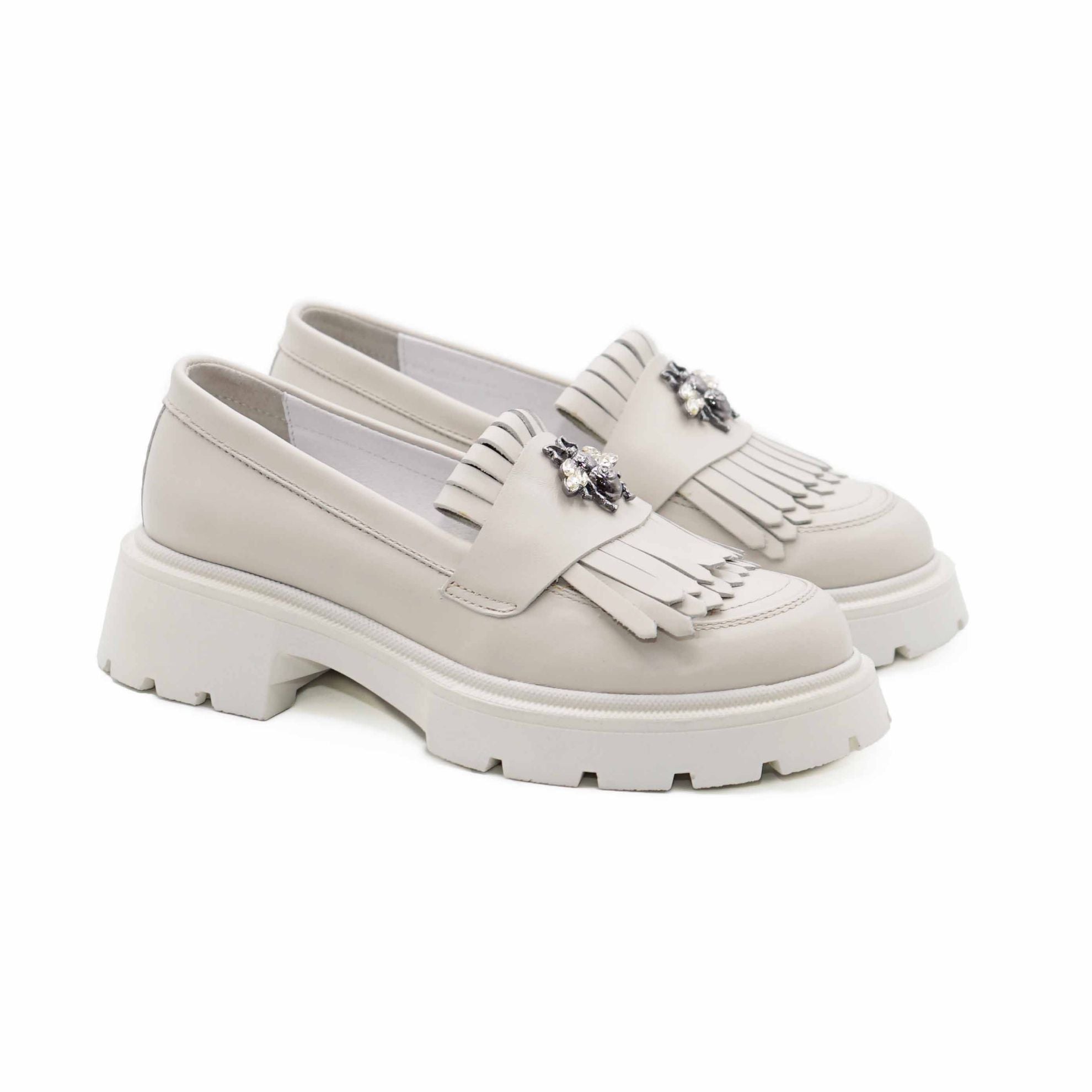 Mocasini dama alb-natur, 131, din piele naturala | Paul Style