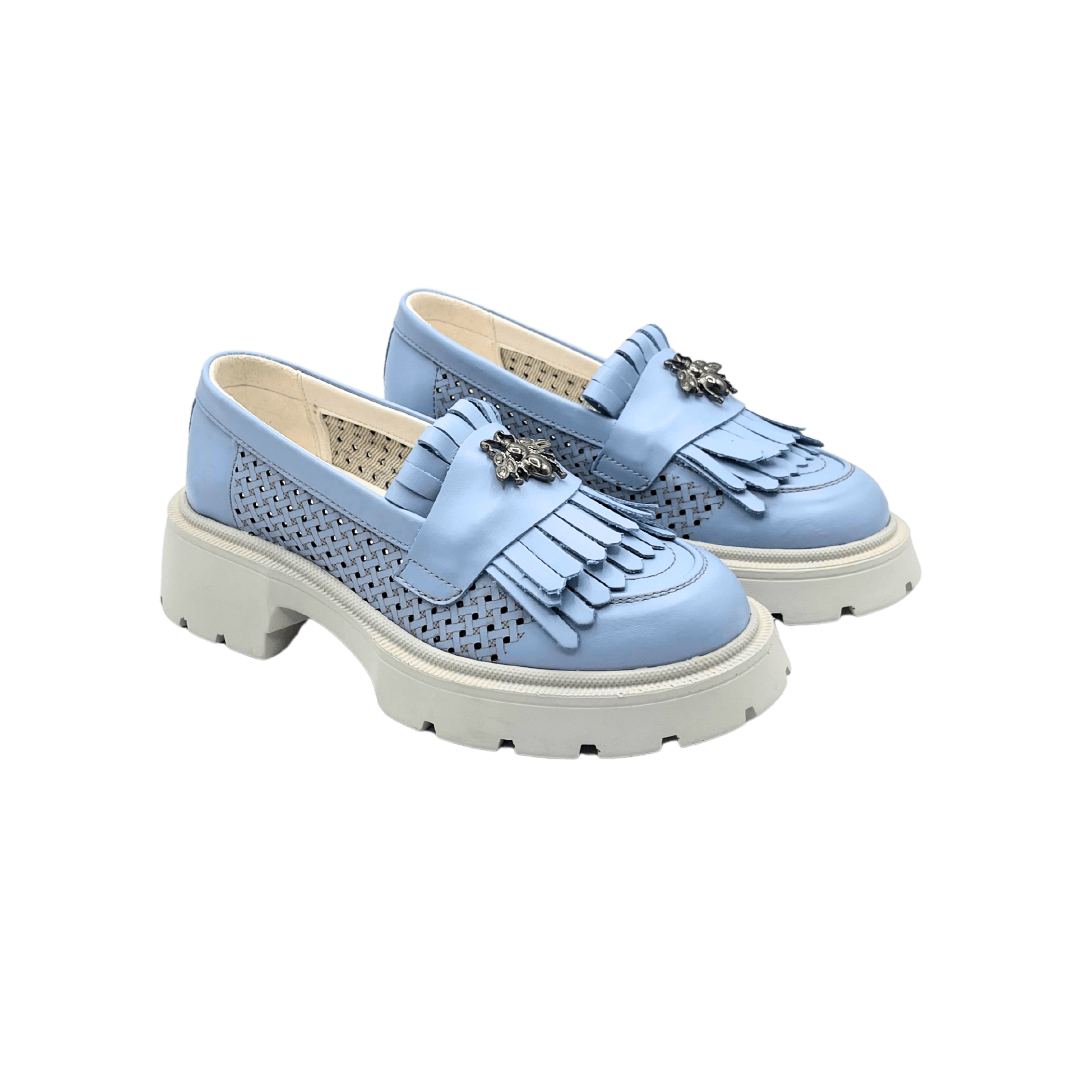 Mocasini dama albastri, 131, din piele naturala perforata cu laserul | Paul Style