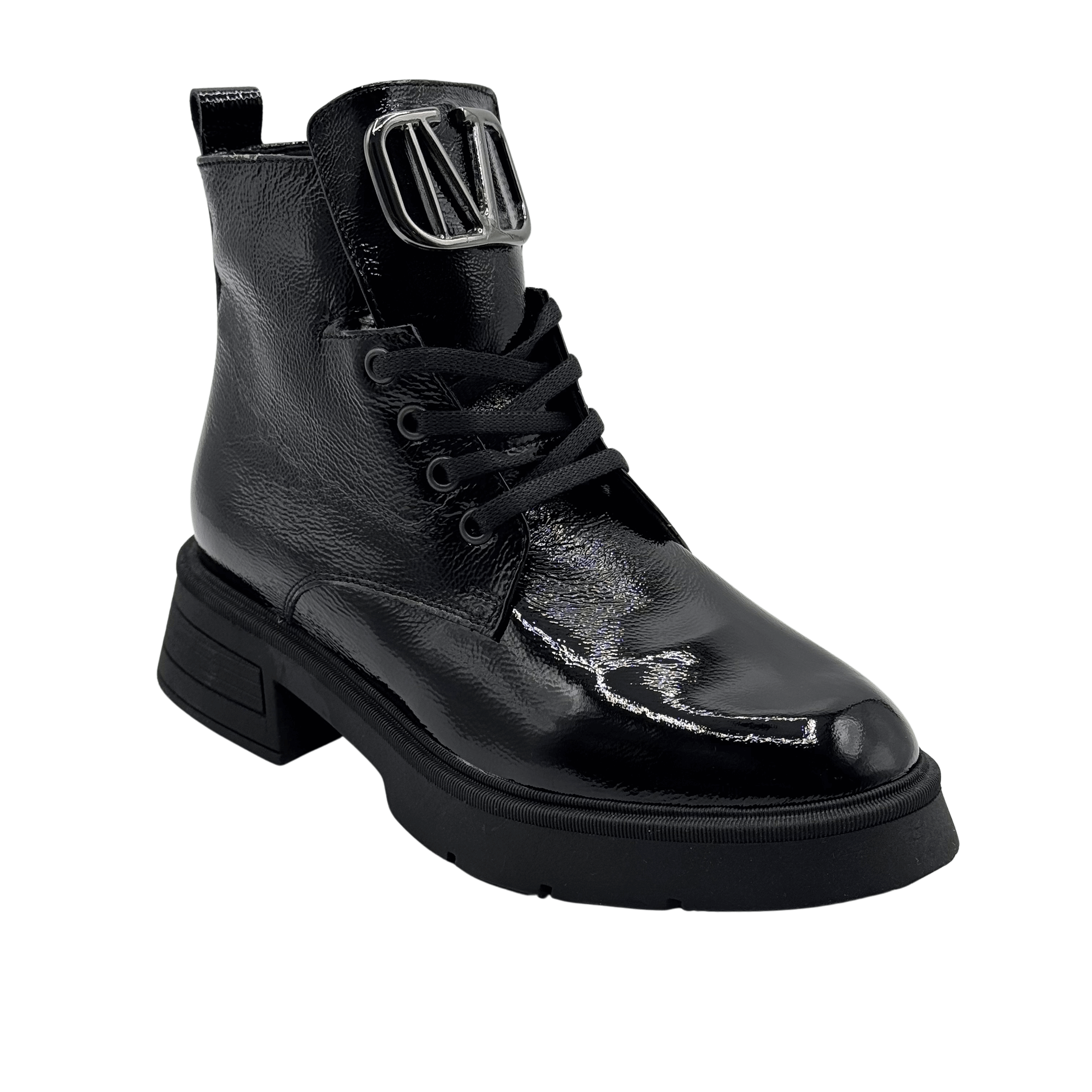 Ghete Dama din Piele Naturala, Culoare negru-lac, Cod 730 | Paul Style