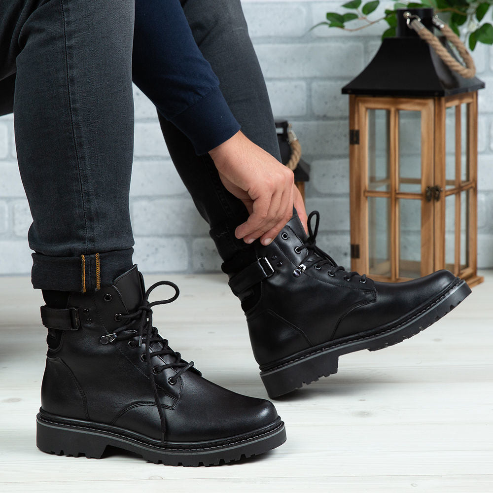 Ghete Barbati din Piele Naturala, Culoare negru, Cod 517 | Paul Style