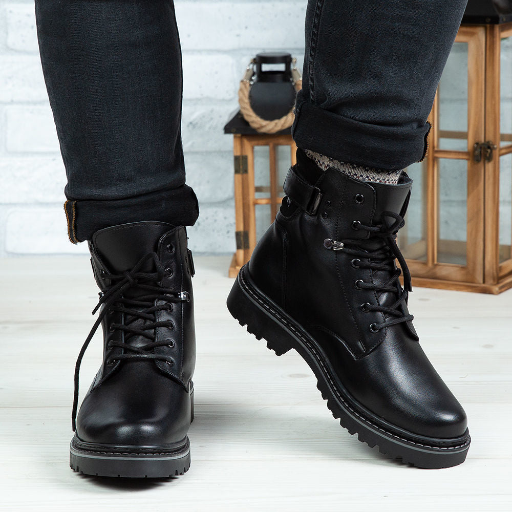 Ghete Barbati din Piele Naturala, Culoare negru, Cod 517 | Paul Style