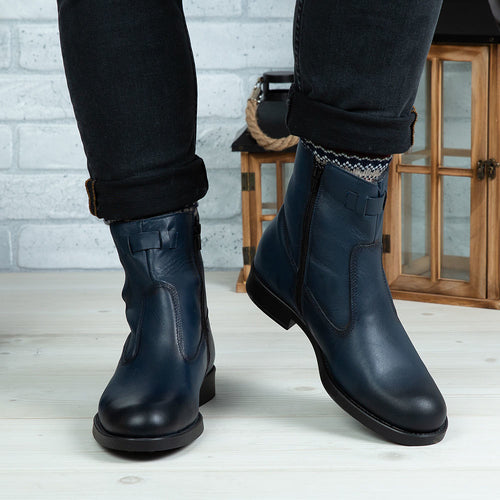 Ghete Barbati din Piele Naturala, Culoare albastru, Cod 880 | Paul Style