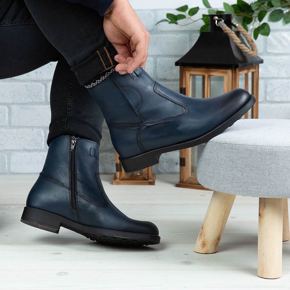 Ghete Barbati din Piele Naturala, Culoare albastru, Cod 880 | Paul Style