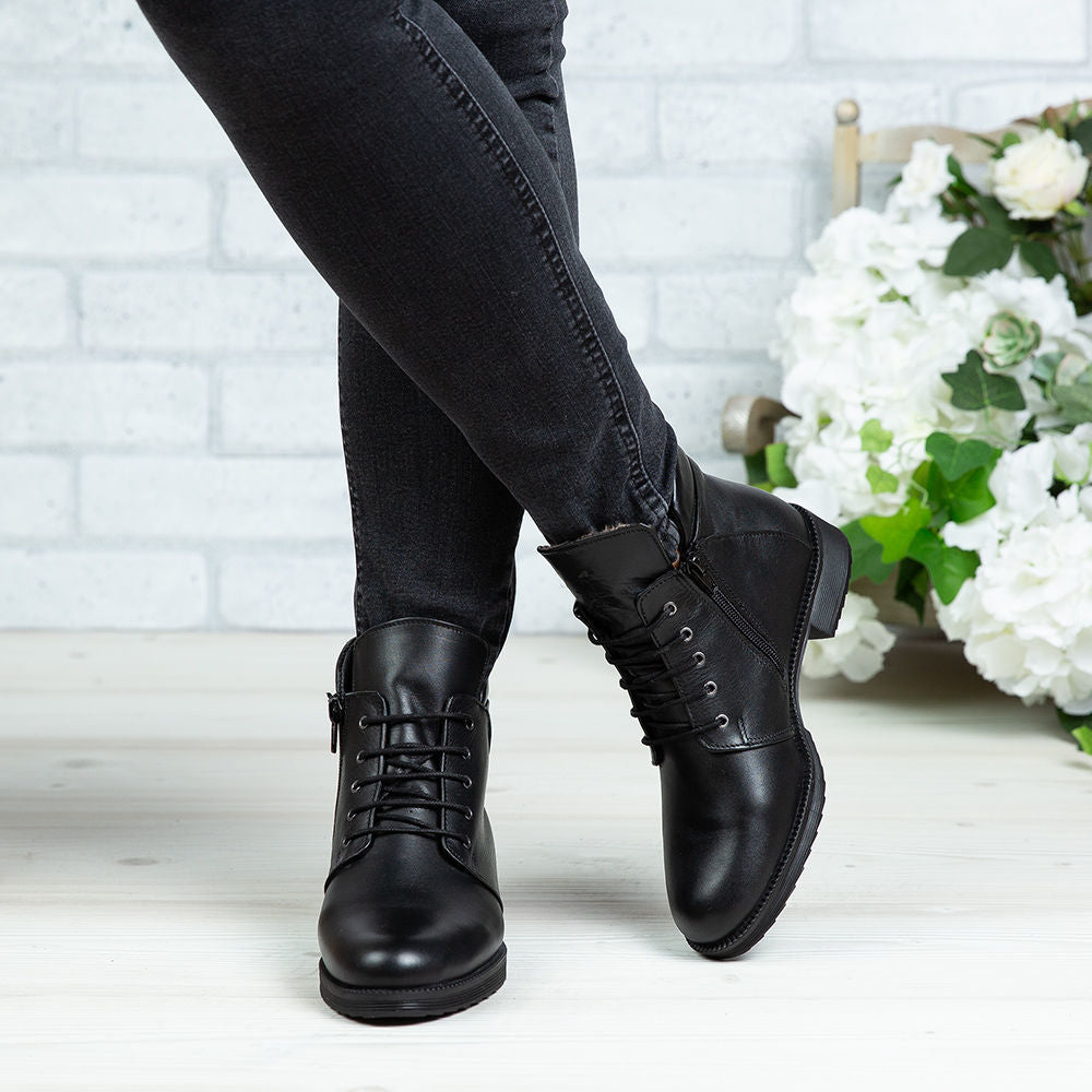 Ghete Dama din Piele Naturala, Culoare negru, Cod 750 | Paul Style