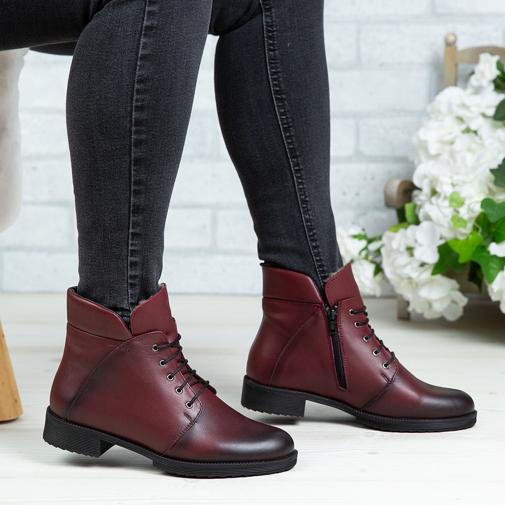 Ghete Dama din Piele Naturala, Culoare visiniu, Cod 750 | Paul Style