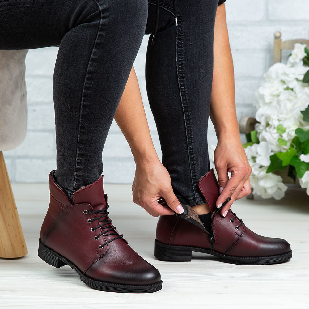Ghete Dama din Piele Naturala, Culoare visiniu, Cod 750 | Paul Style