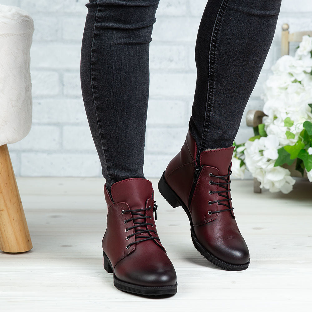 Ghete Dama din Piele Naturala, Culoare visiniu, Cod 750 | Paul Style