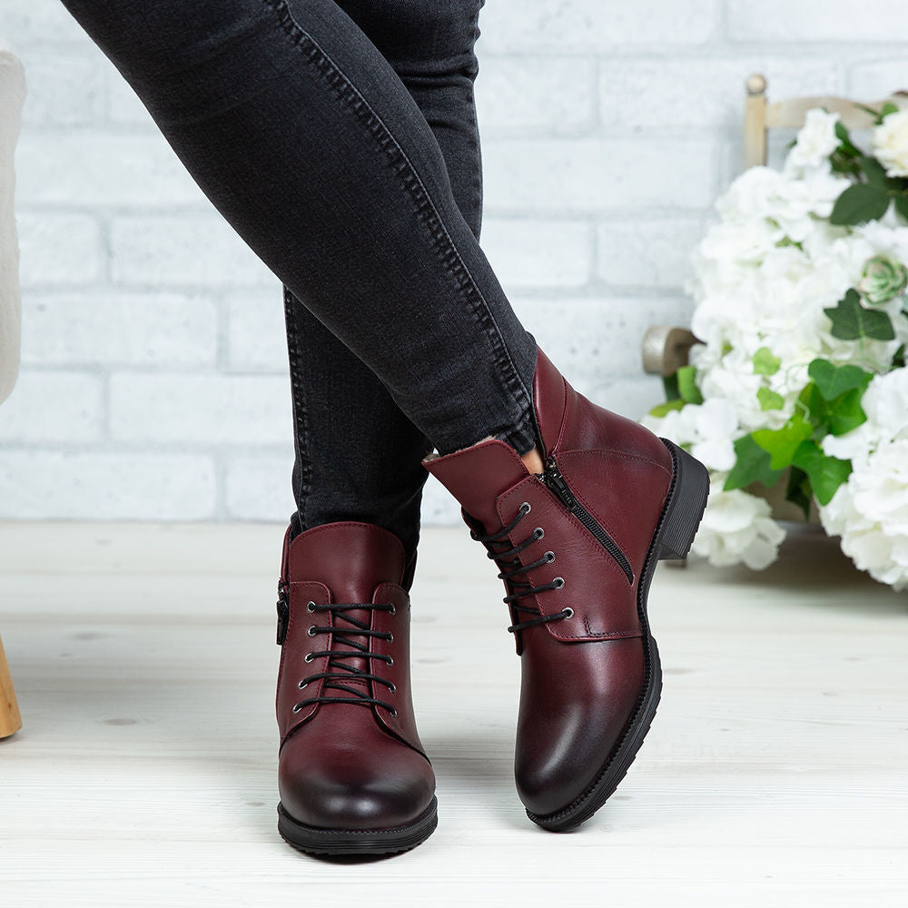 Ghete Dama din Piele Naturala, Culoare visiniu, Cod 750 | Paul Style