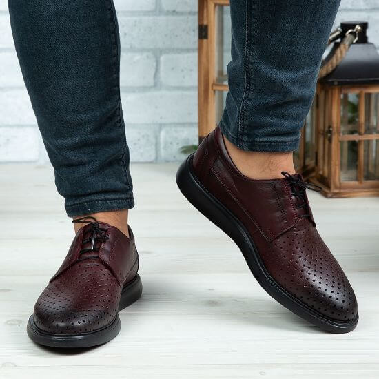 Pantofi casual bărbați piele naturală 558g visiniu | Paul Style