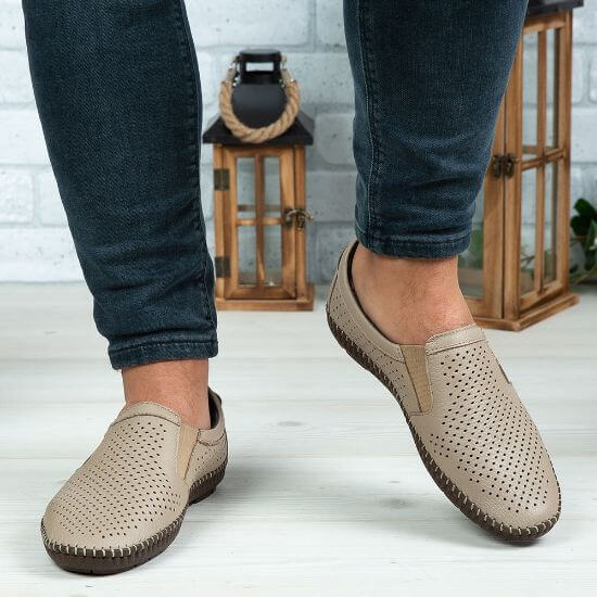 Mocasini bărbați piele naturală 600 bej deschis | Paul Style