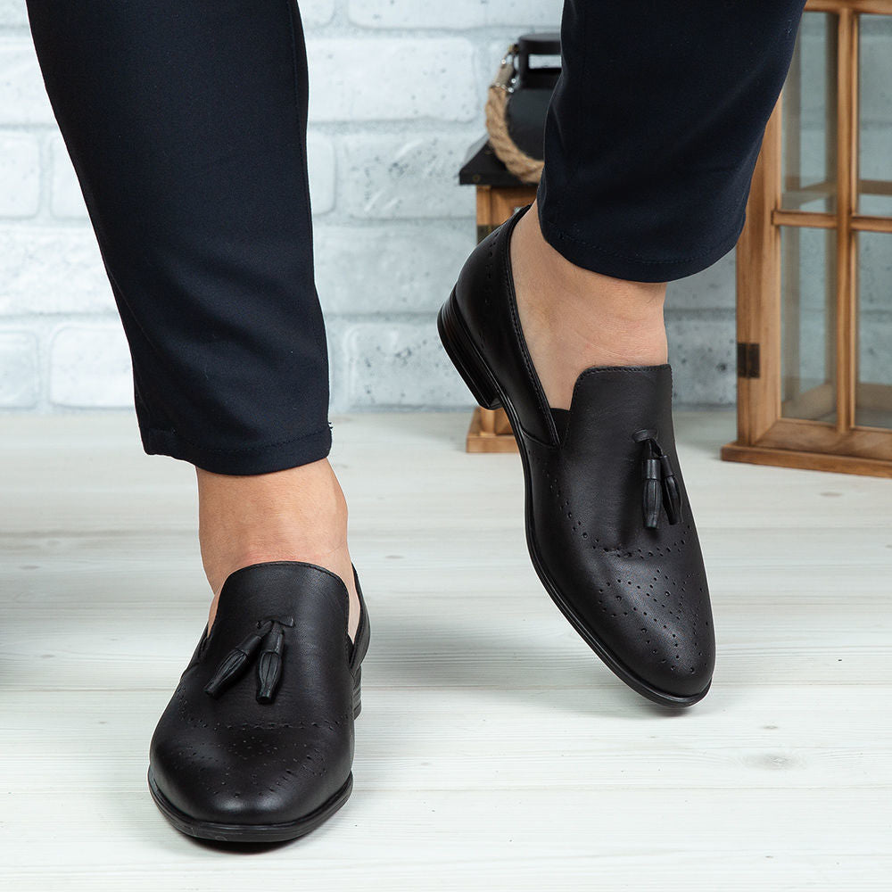 Pantofi eleganți bărbați din piele naturală 322 Negru / Albastru | Paul Style