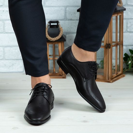 Pantofi eleganți bărbați din piele naturală 391 Negru by PaulStyle