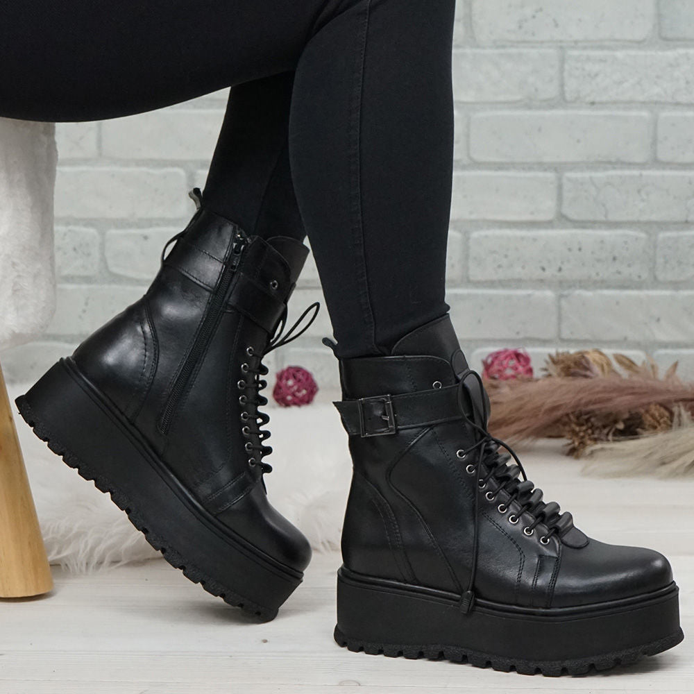 Ghete Dama din Piele Naturala, Culoare negru, Cod 789 | Paul Style