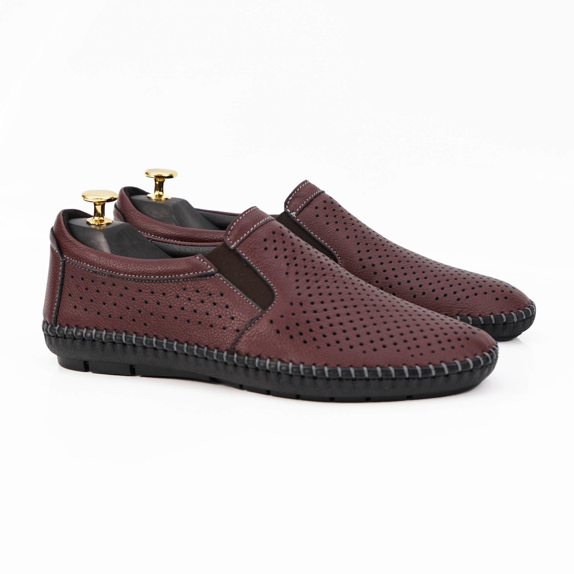 Pantofi barbati casual, 600, din piele naturala negru | visiniu | Paul Style