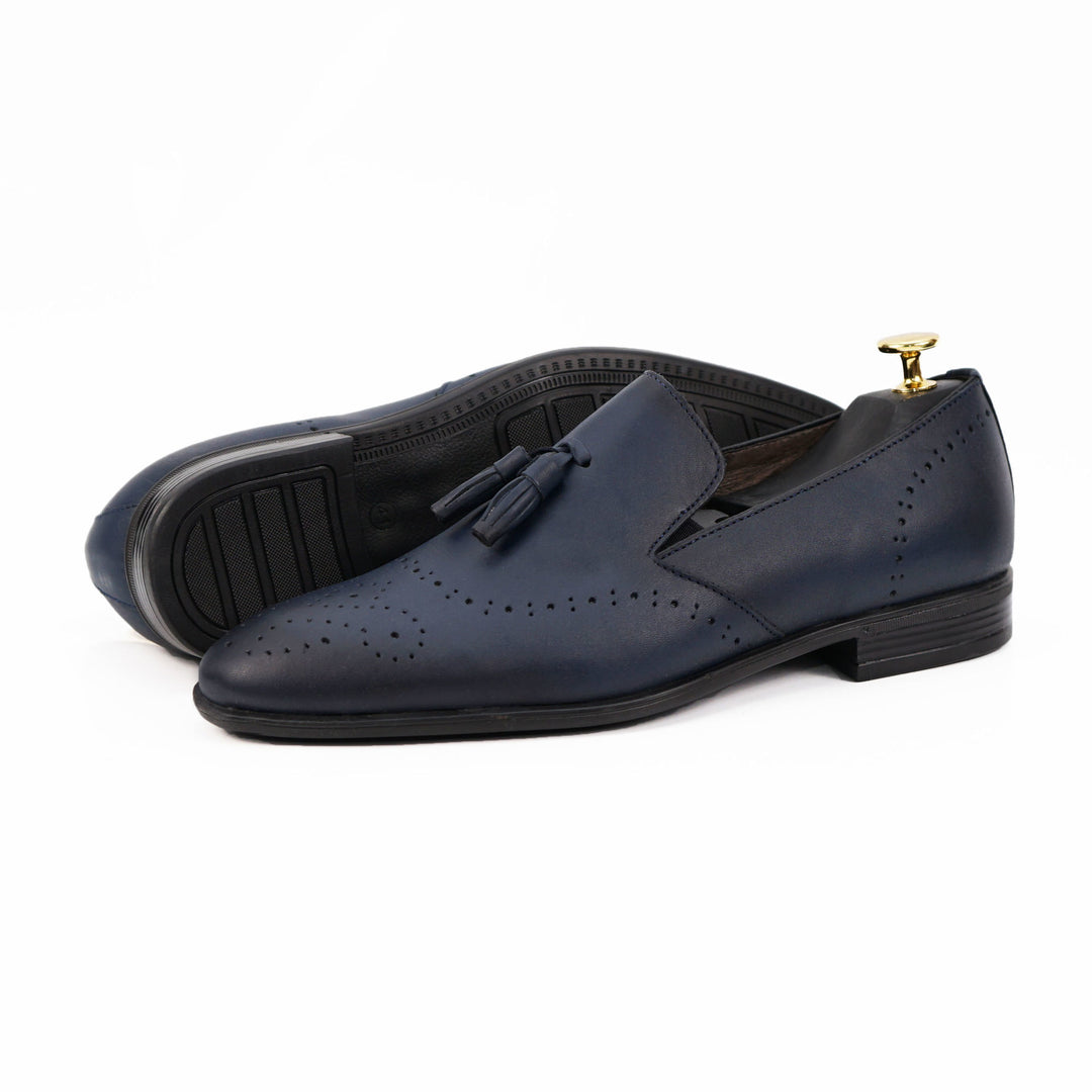 Pantofi eleganți bărbați din piele naturală 322 Negru / Albastru by PaulStyle