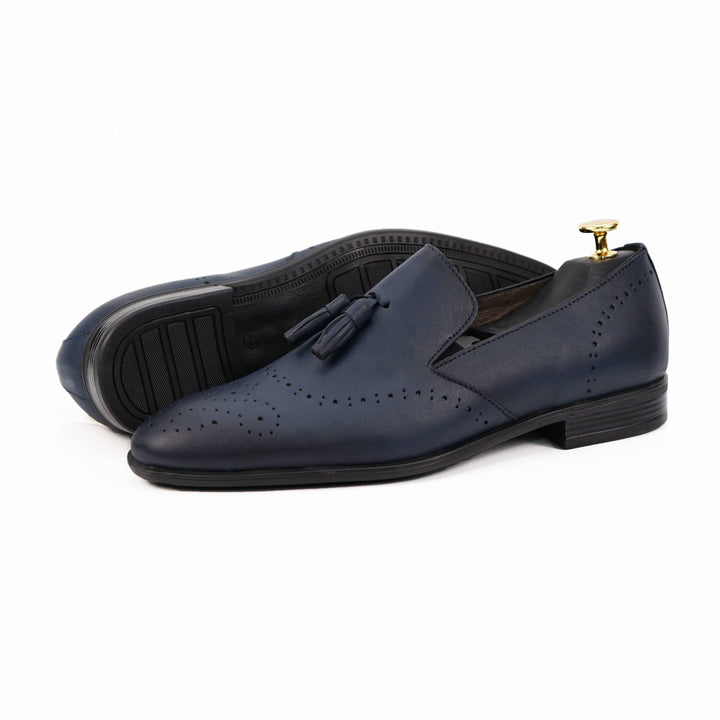 Pantofi eleganți bărbați din piele naturală 322 Negru / Albastru by PaulStyle