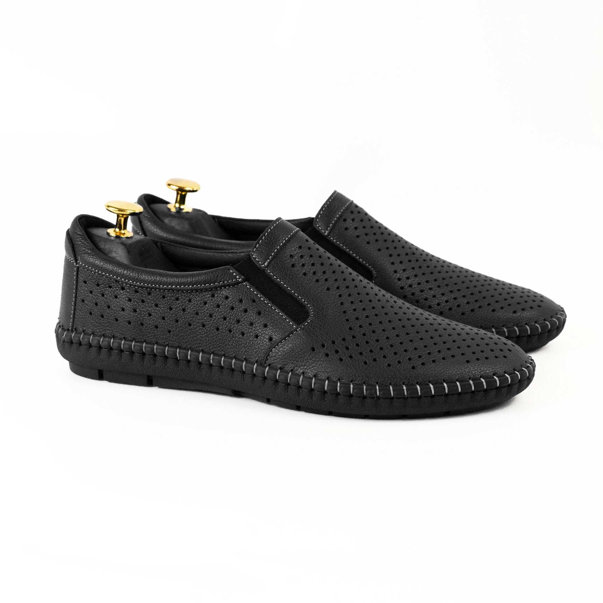 Pantofi barbati casual, 600, din piele naturala negru | visiniu | Paul Style