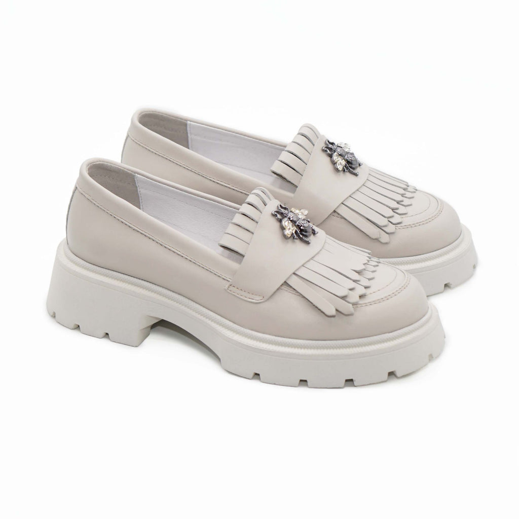 Mocasini dama alb-natur, 131, din piele naturala | Paul Style