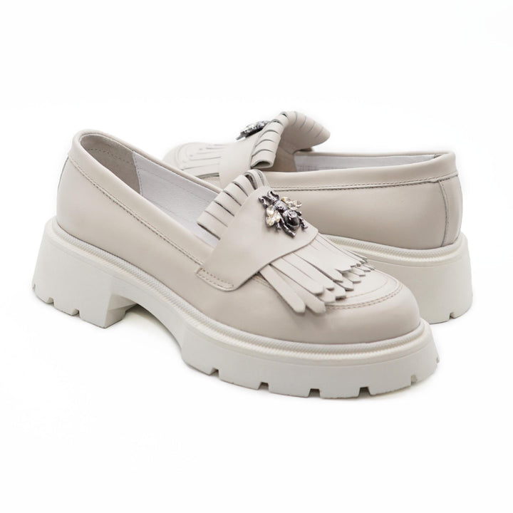 Mocasini dama alb-natur, 131, din piele naturala by PaulStyle