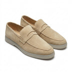 Mocasini  barbati din piele naturală bej deschis -velur, M-8093