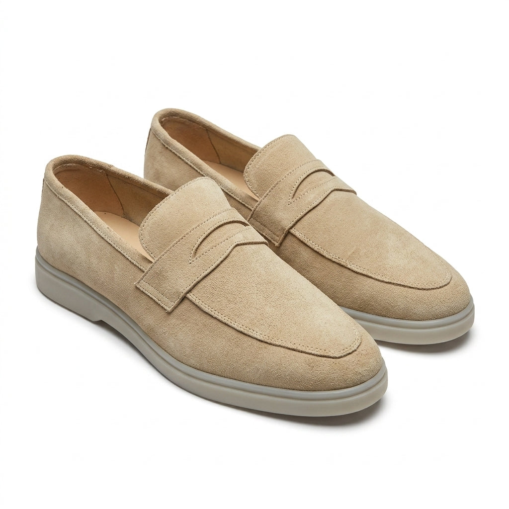 Mocasini  barbati din piele naturală bej deschis -velur, M-8093