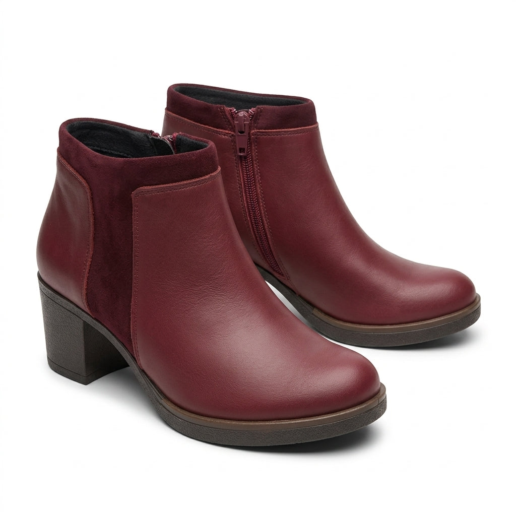 Botine dama visiniu, Merry001, din piele naturala