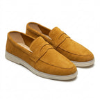 Mocasini  barbati din piele naturală camel-velur, M-8093