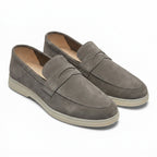Mocasini  barbati din piele naturală gri-velur, M-8093