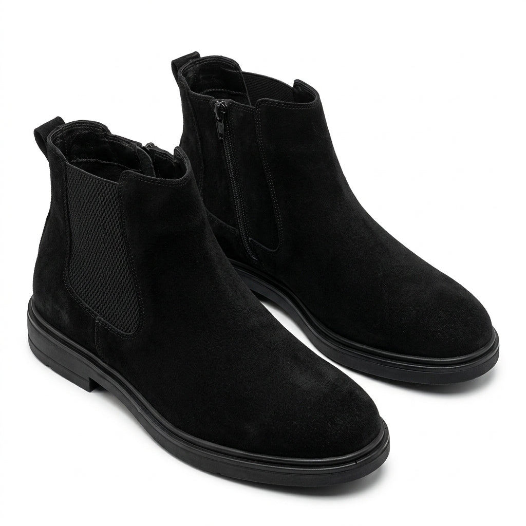 Ghete barbati din piele naturală, A-971, negru-velur