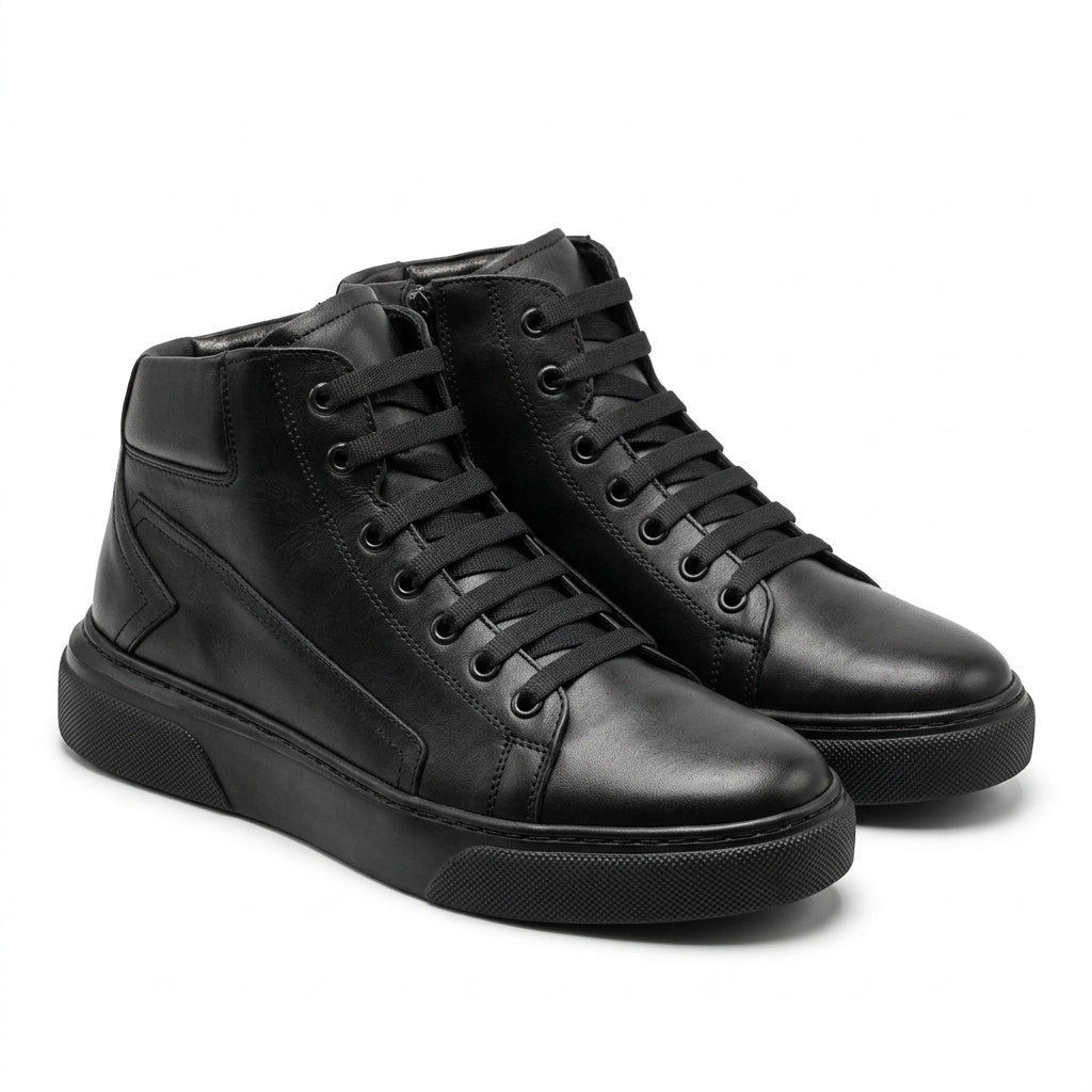 Bocanci barbati din piele naturală, A-505, negru