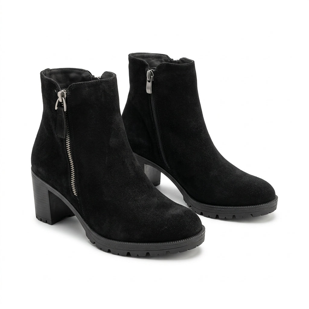 Botine dama negru-velur, Athena-32, din piele naturala
