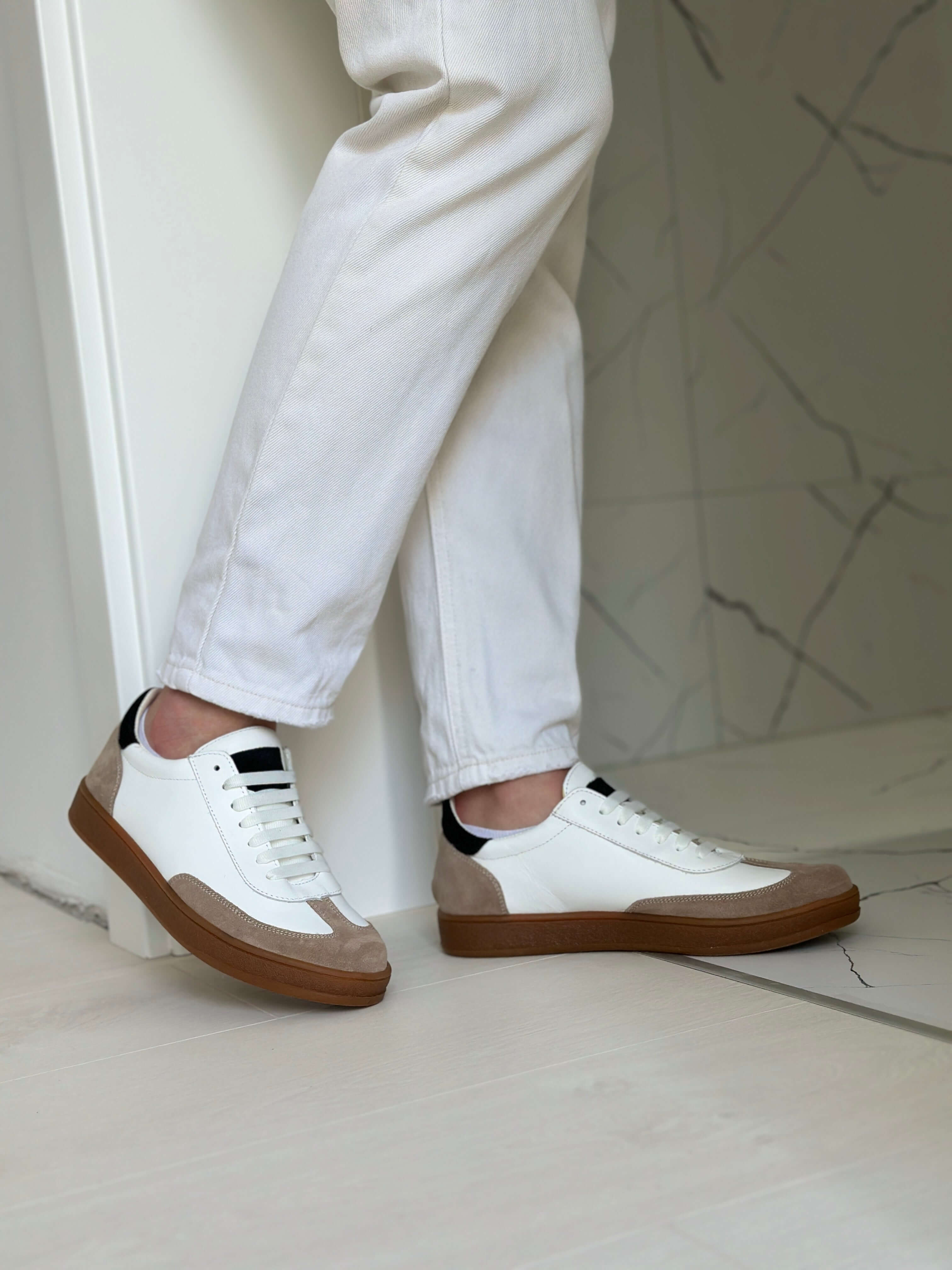 Pantofi sport alb-bej, cod 128, din piele naturala | Paul Style
