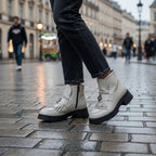 Ghete Dama din Piele Naturala, Culoare alb-natur, Cod 743