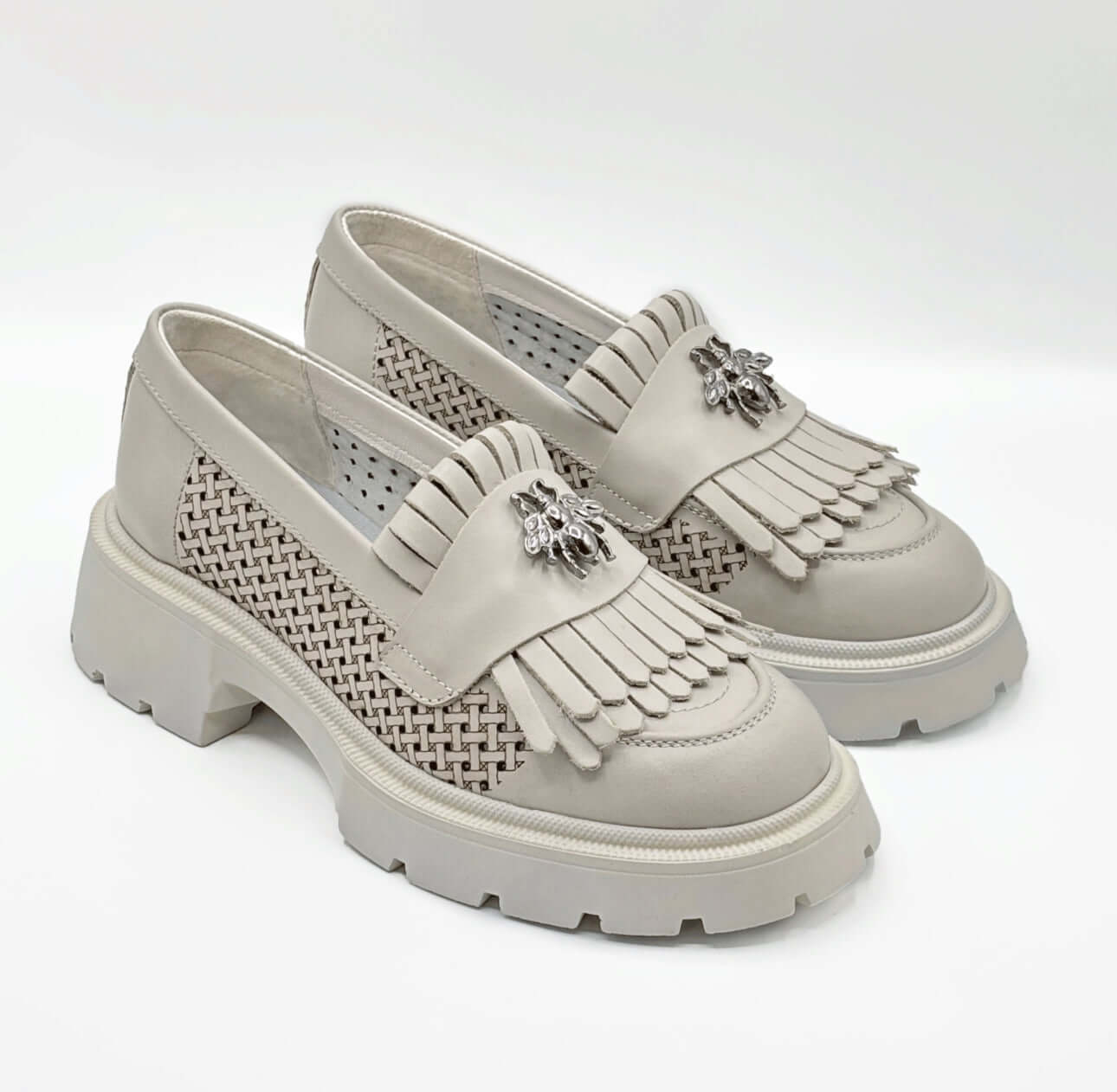Mocasini dama alb-natur, 131, din piele naturala perforata cu laserul | Paul Style