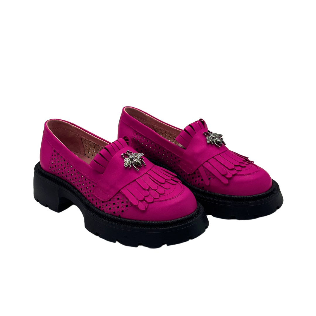 Mocasini dama magenta, 131, din piele naturala perforata cu laserul