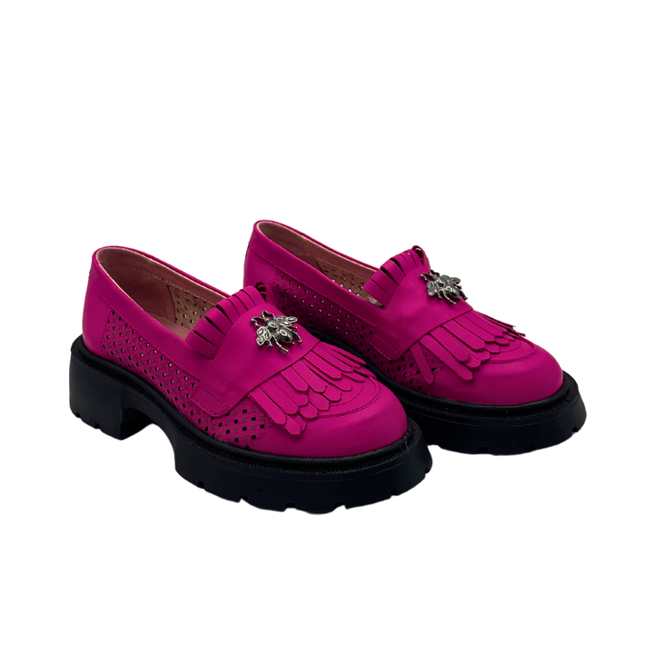 Mocasini dama magenta, 131, din piele naturala perforata cu laserul