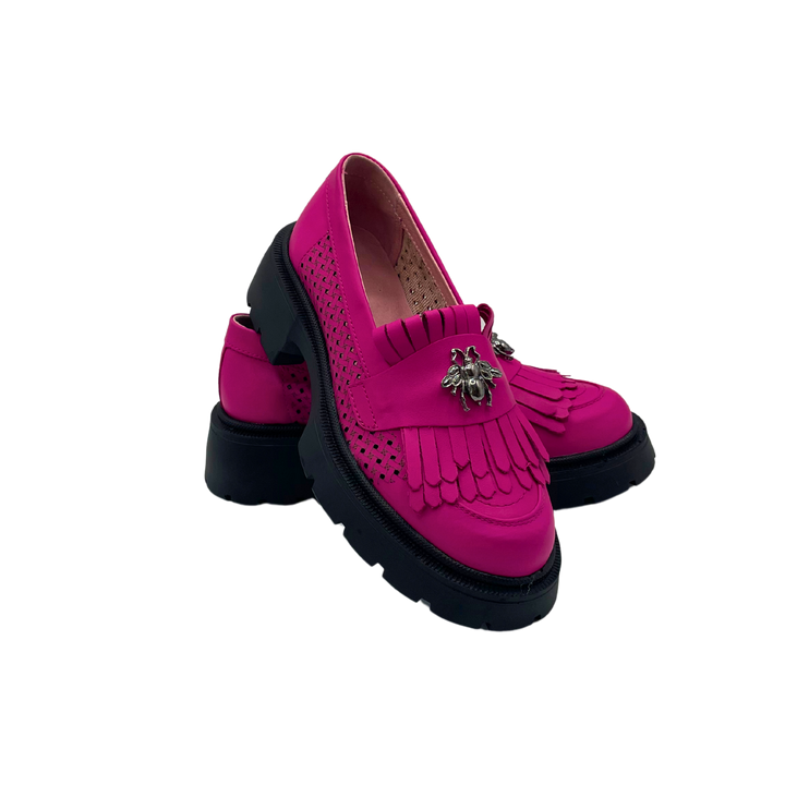 Mocasini dama magenta, 131, din piele naturala perforata cu laserul