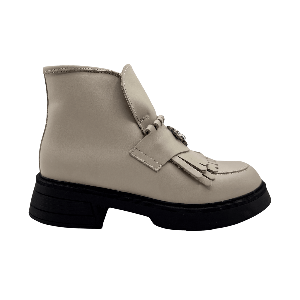 Ghete Dama din Piele Naturala, Culoare alb-natur, Cod 743 | Paul Style