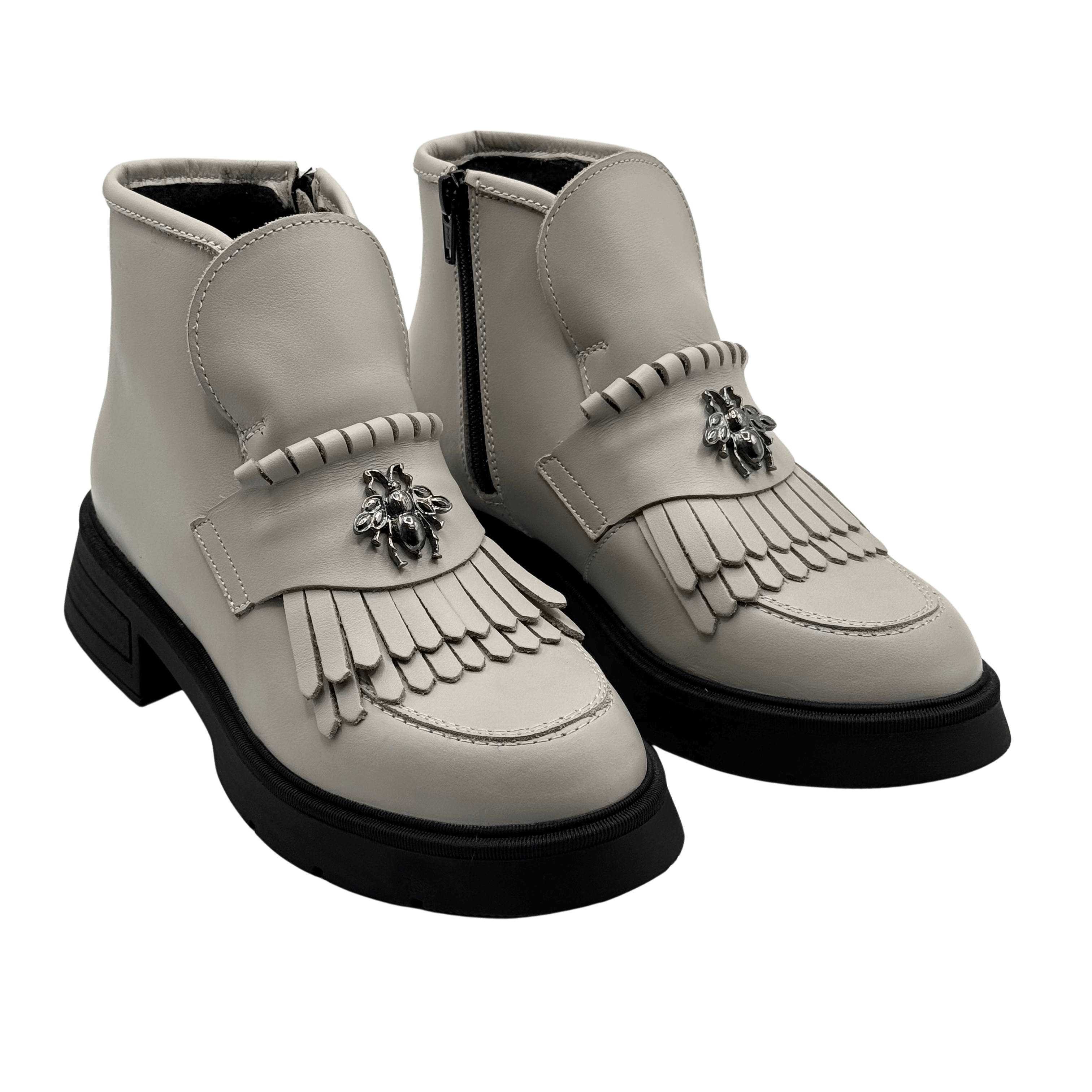 Ghete Dama din Piele Naturala, Culoare alb-natur, Cod 743 | Paul Style