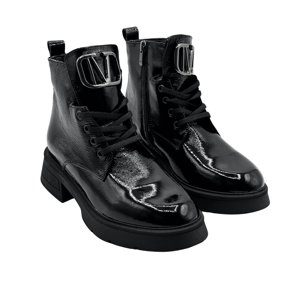 Ghete Dama din Piele Naturala, Culoare negru-lac, Cod 730 | Paul Style