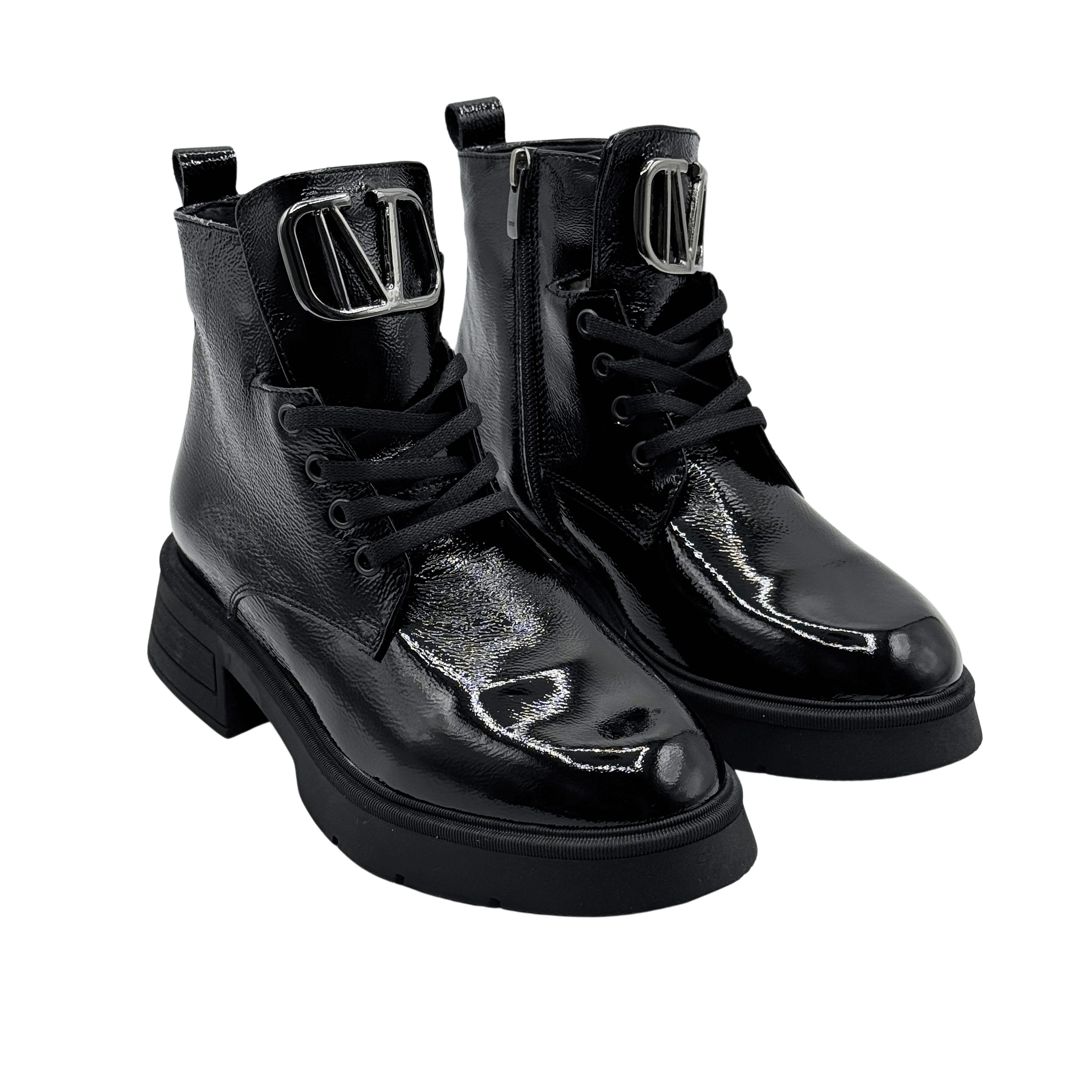 Ghete Dama din Piele Naturala, Culoare negru-lac, Cod 730 | Paul Style