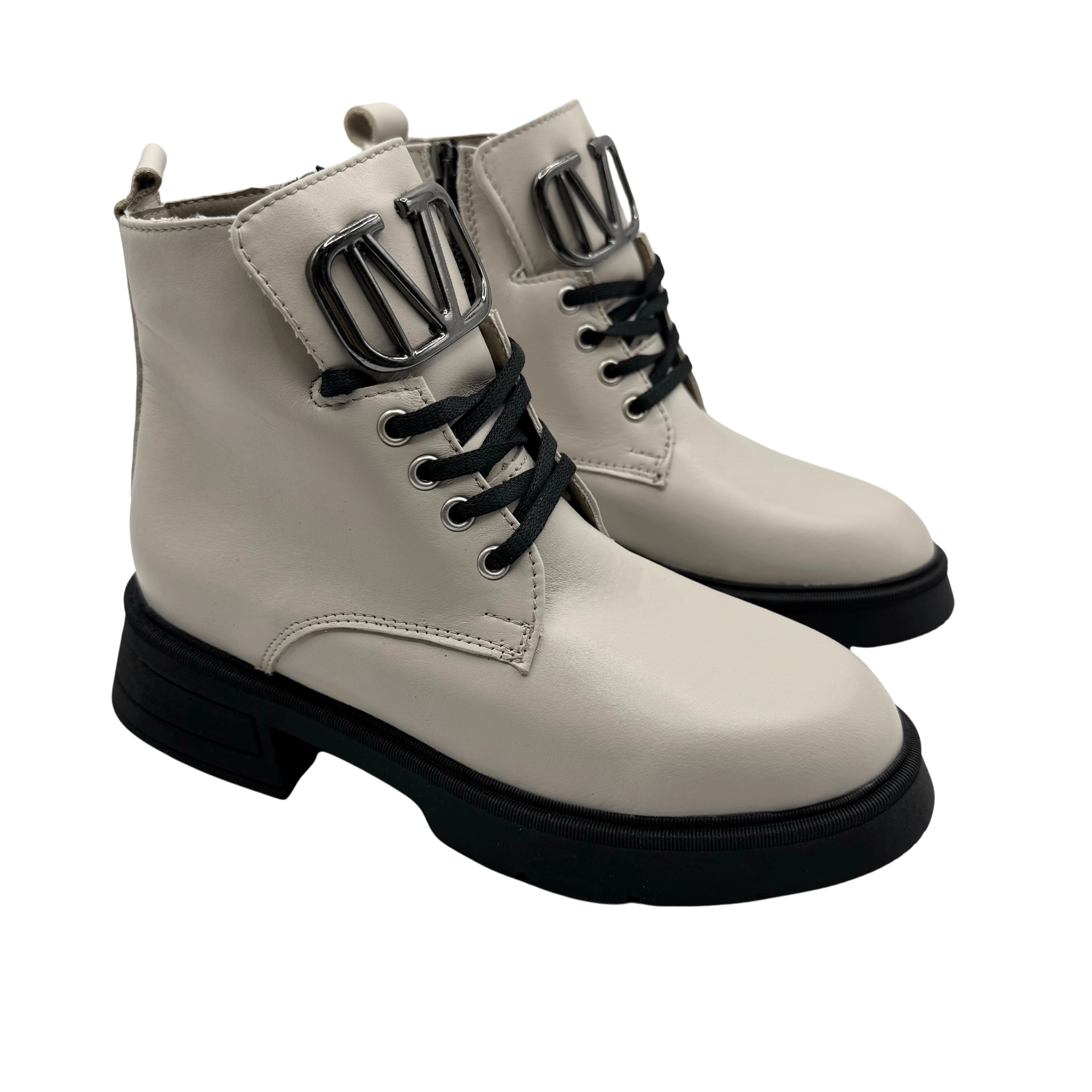 Ghete Dama din Piele Naturala, Culoare alb-natur, Cod 730 | Paul Style