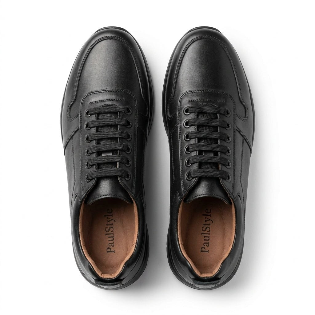 Adidasi barbati din piele naturală, A - 230, negru - Paul Style