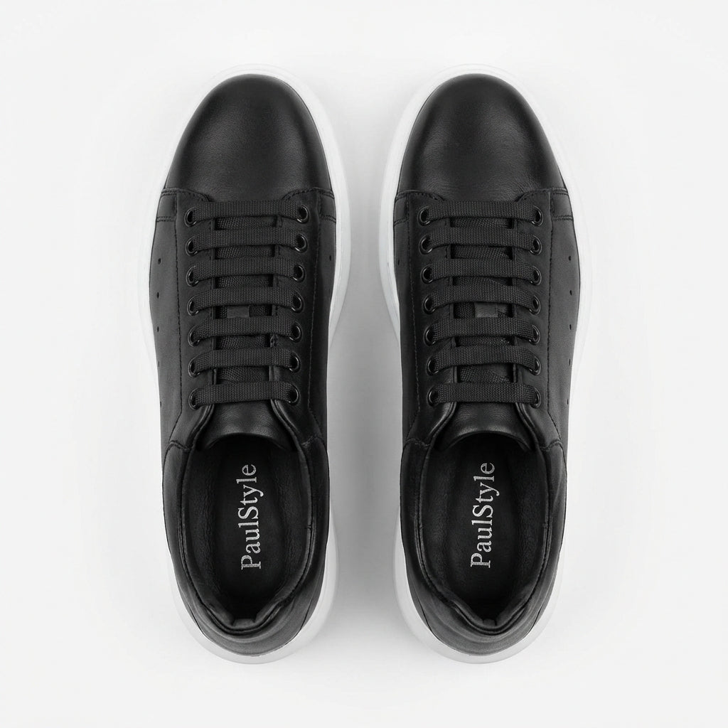 Adidasi barbati din piele naturală, A - 500, Negru - Paul Style