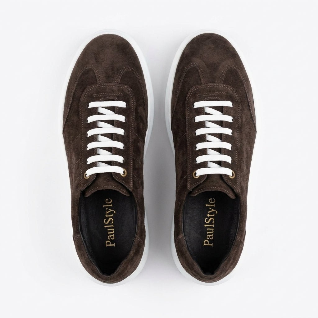 Adidasi barbati din piele naturală, A - 503, maro - velur - Paul Style