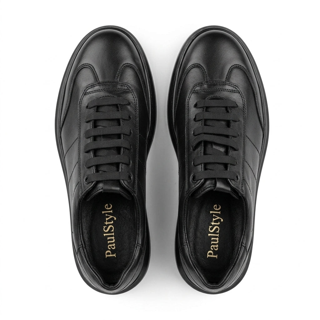 Adidasi barbati din piele naturală, A - 503, negru - Paul Style