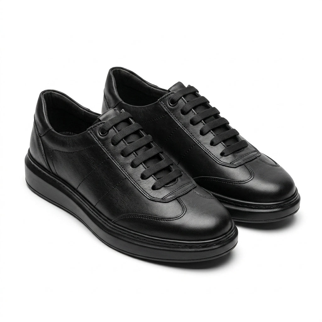 Adidasi barbati din piele naturală, A - 503, negru - Paul Style