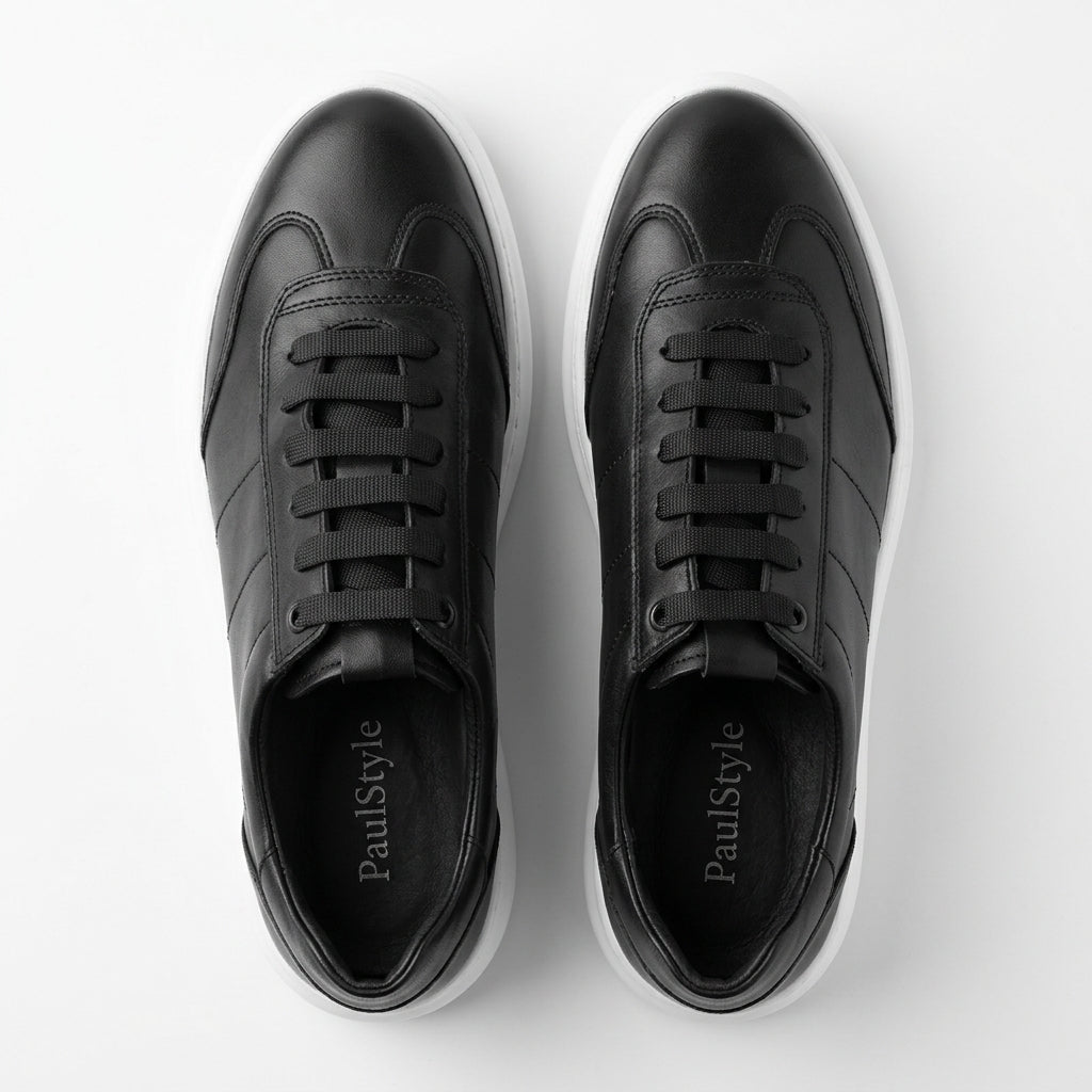 Adidasi barbati din piele naturală, A - 503, negru - ta - Paul Style