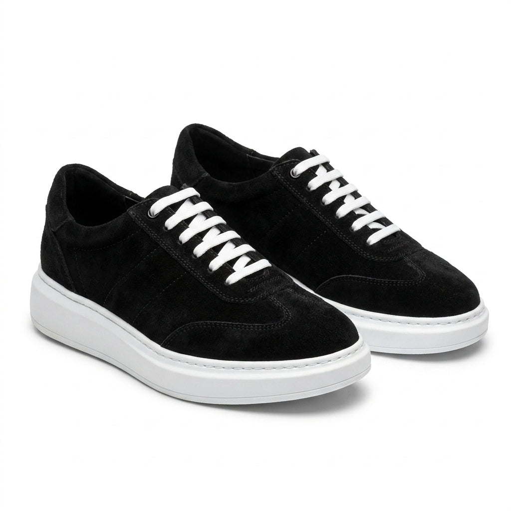 Adidasi barbati din piele naturală, A - 503, negru - velur - Paul Style